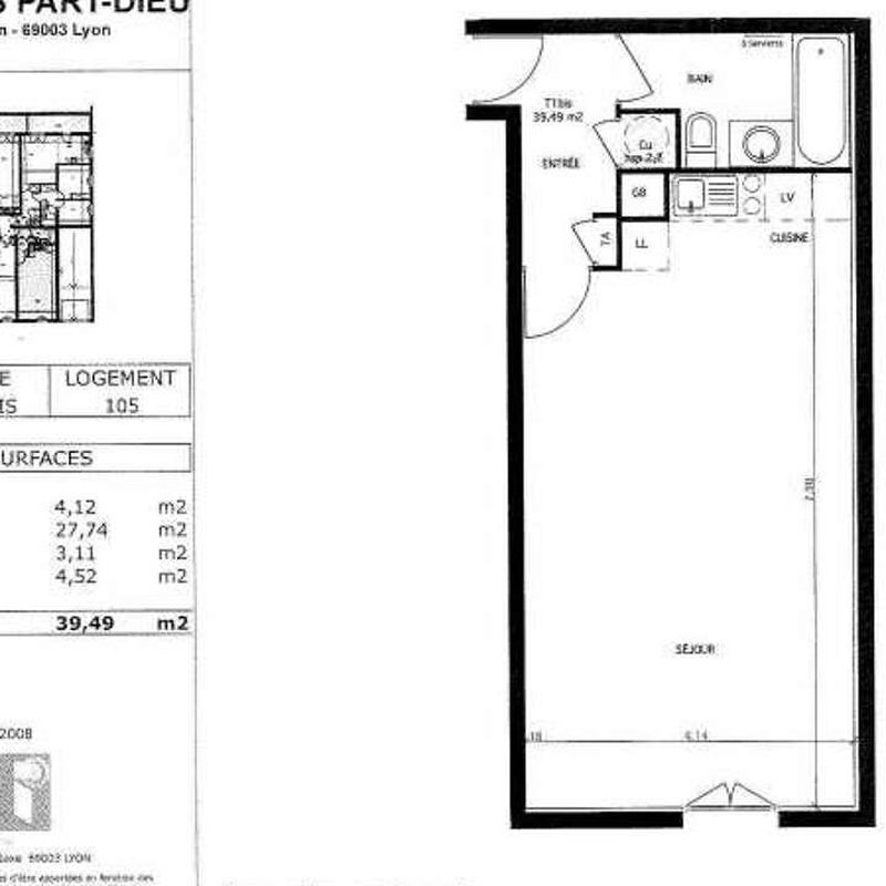 Location appartement 1 pièce 39 m² Lyon 3 (69003)