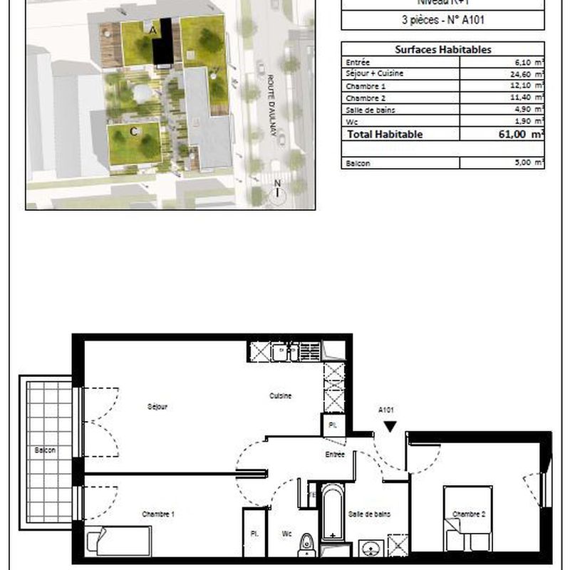 Appartement 3 pièces - 61m² - BONDY