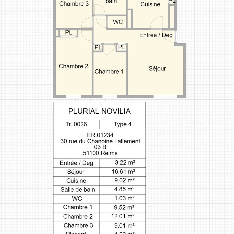 Location appartement à REIMS, 51100 avec 4 pièces , ER.01234 - Plurial Novilia Cormontreuil