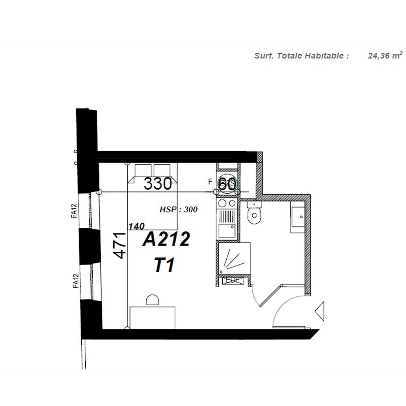 Studio 18 m² - 1 pièce - Bordeaux (33000) Talence