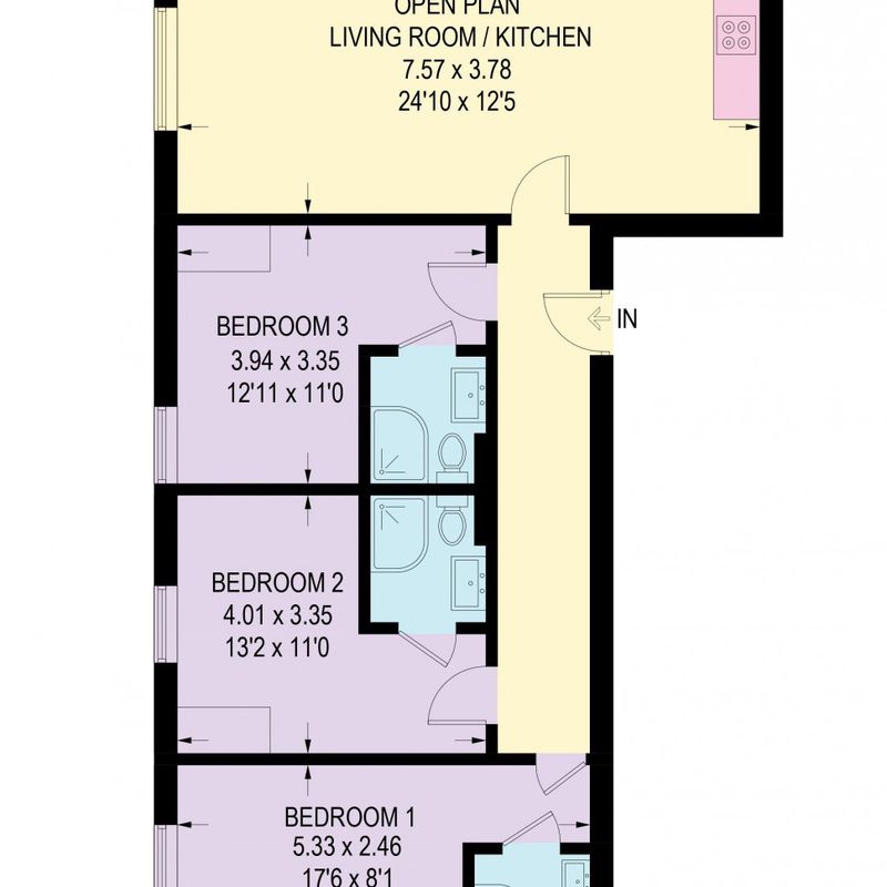 (En-suites) Albion Street, Leicester,
 3 bedroom, Apartment