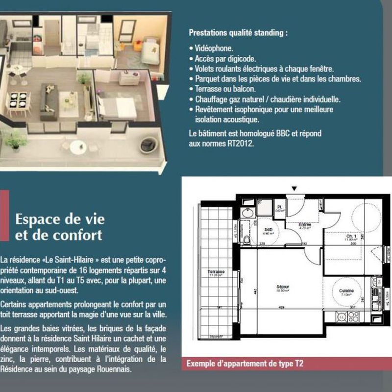 Residence st hilaire – rouen : appartement t4 avec terrasse + parking