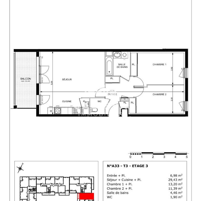 Calissa immobilier Appartement 3 pièces de 67 m²  à Castanet-tolosan
