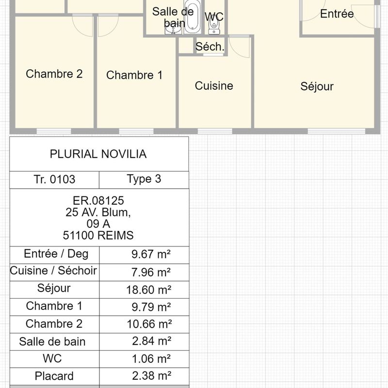 Location appartement à REIMS, 51100 avec 3 pièces , ER.08125 - Plurial Novilia